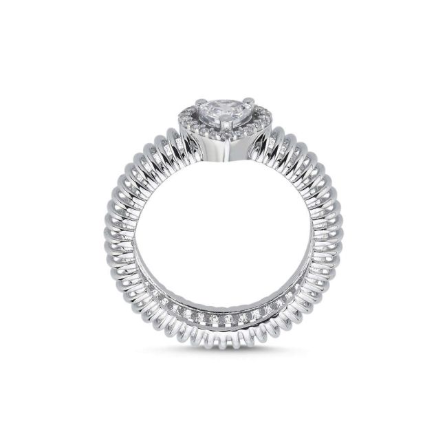 Heart Solitaire Accordion Women's Silver Ring - 2