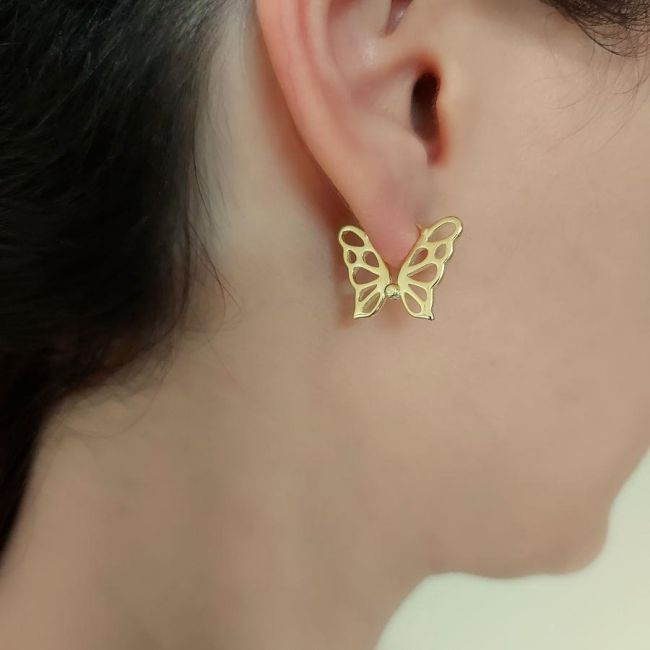 Kelebek Halka Gold Gümüş Kadın Küpe - 1