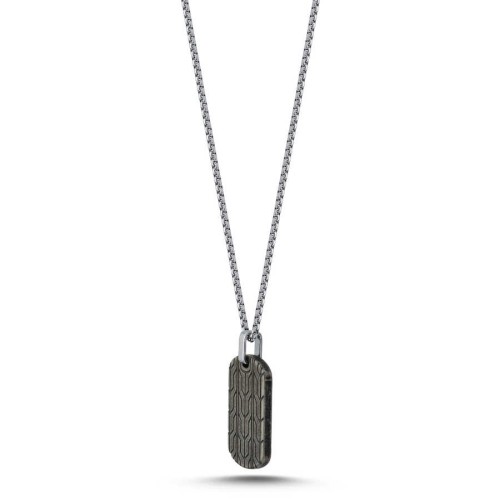Kilim Pattern Antique Plate Tag Steel Men's Necklace - CNG Jewels (1)