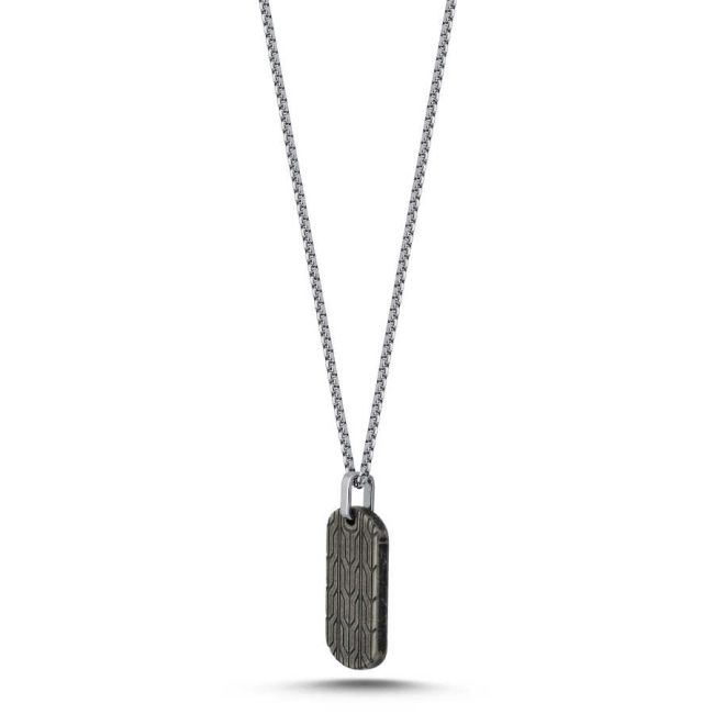 Kilim Pattern Antique Plate Tag Steel Men's Necklace - 2