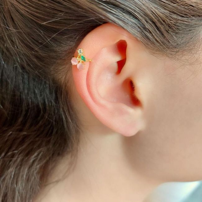 Kiraz Gold Kıkırdak Cuff Gümüş Küpe - 2