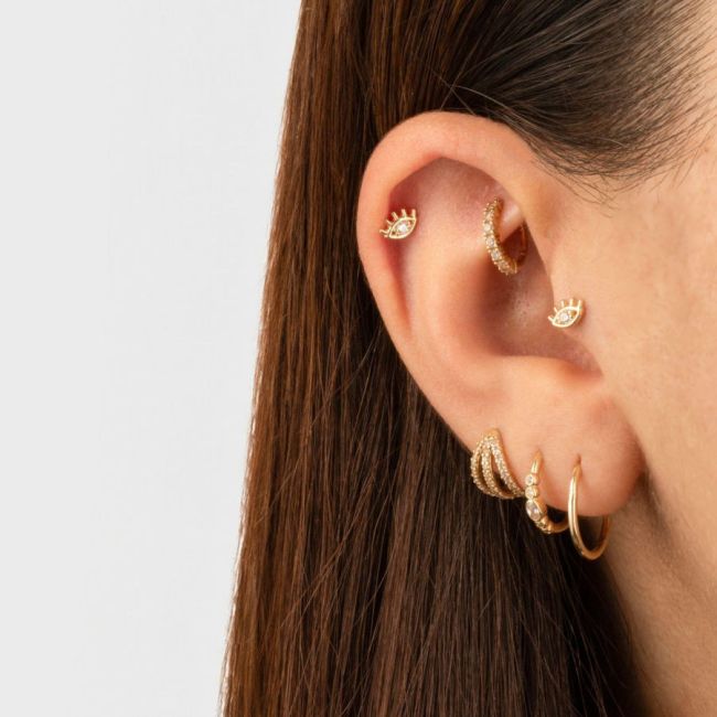 Kirpikli Göz Altın Helix Piercing - 2