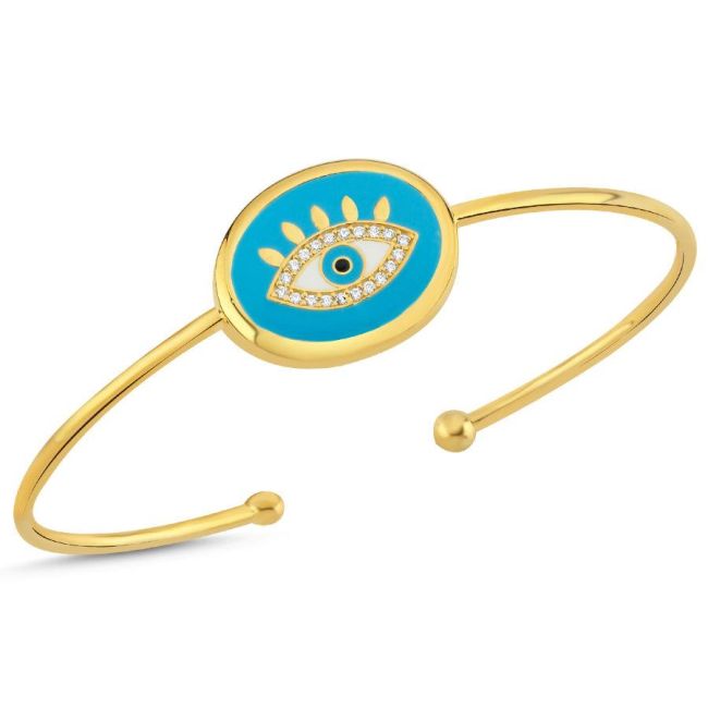 Eyelash Blue Eye Design Silver Women's Bracelet - 1