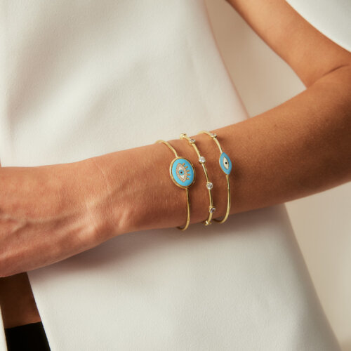Eyelash Blue Eye Design Silver Women's Bracelet - 2