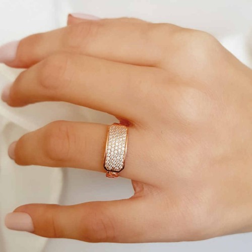 Rosegold Silver Women's Ring with Chain Pattern and Stones - CNG Jewels