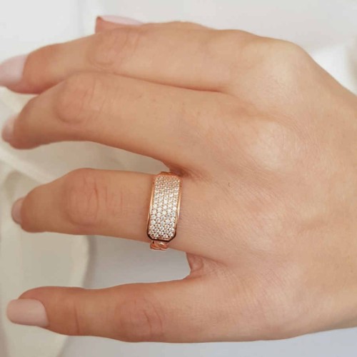 Rosegold Silver Women's Ring with Chain Pattern and Stones - CNG Jewels (1)