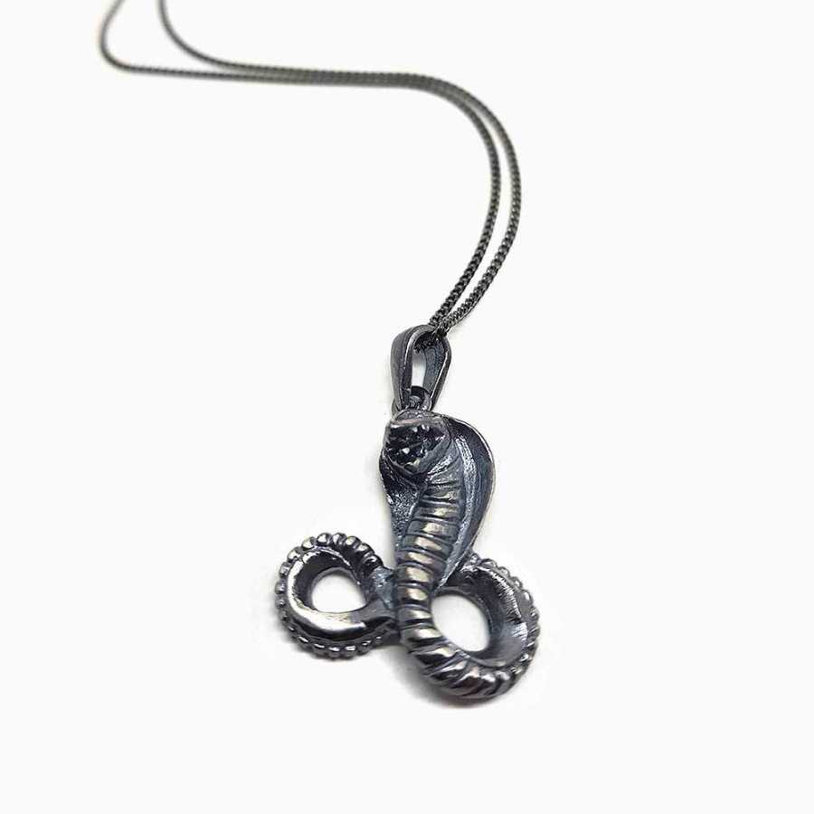 King Cobra Snake Figured Long Chain Silver Men's Necklace - CNG Jewels