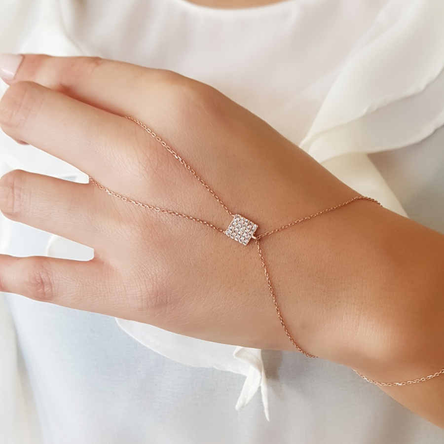 Small Multi-Stone Square Silver Shahmaran Bracelet - CNG Jewels