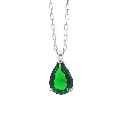 Küçük Damla Yeşil Taşlı Gümüş Kolye - CNG Jewels