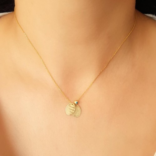 Small Double Oval Ayetel Kursi and Evil Eye Prayer Gold Silver Women's Necklace - 3