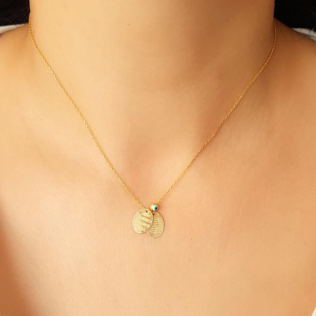 Small Double Oval Ayetel Kursi and Evil Eye Prayer Gold Silver Women's Necklace - 3