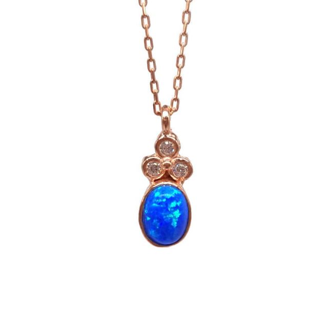 Küçük Mavi Opal Taşlı Gümüş Kadın Kolye - 1