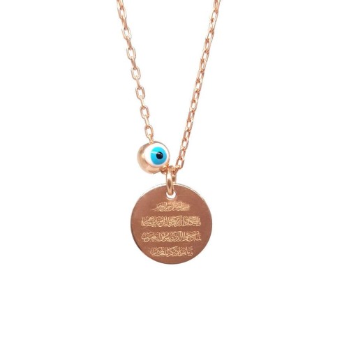 Small Round Double Ayatel Kursi and Evil Eye Prayer Rose Silver Women's Necklace - CNG Jewels