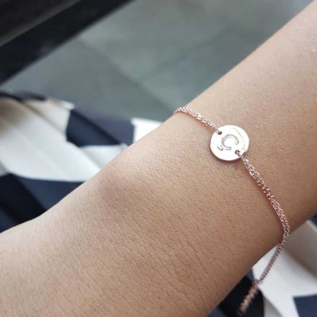 Küçük Yuvarlak Plaka Ç Harfi Rose Gold Gümüş Kadın Bileklik - 1