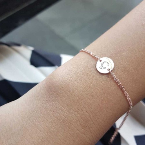 Small Round Plate Letter C Rose Gold Silver Women's Bracelet - CNG Jewels