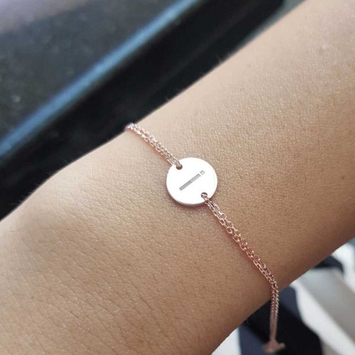 Küçük Yuvarlak Plaka İ Harfi Rose Gold Gümüş Kadın Bileklik - CNG Jewels