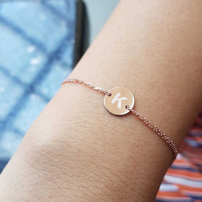 Small Round Plate Letter K Rose Gold Silver Women's Bracelet - 1