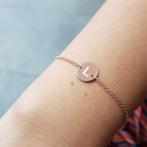 Small Round Plate Letter L Rose Gold Silver Women's Bracelet - CNG Jewels