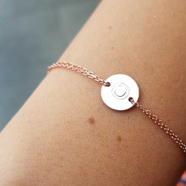 Küçük Yuvarlak Plaka O Harfi Rose Gold Gümüş Kadın Bileklik - 1