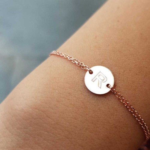 Small Round Plate Letter R Rose Gold Silver Women's Bracelet - CNG Jewels