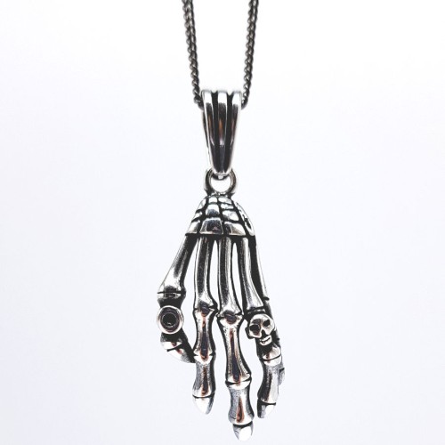 Skull Skeleton Hand Silver Men's Necklace - 1