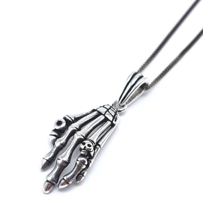 Skull Skeleton Hand Silver Men's Necklace - 2
