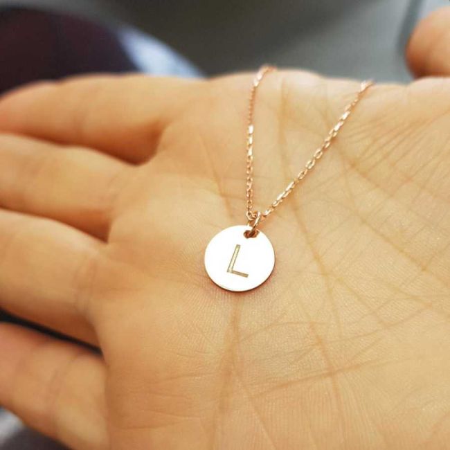 L Harfi Rose Minimal Plaka Gümüş Kadın Kolye - 1