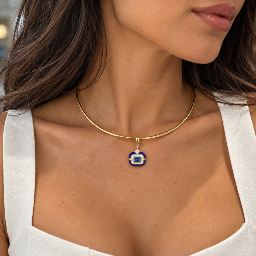 Lacivert Oktagon Charm Tasma - CNG Jewels (1)