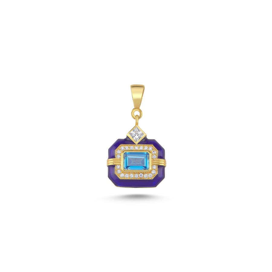 Lacivert Oktagon Gümüş Kolye Ucu - CNG Jewels