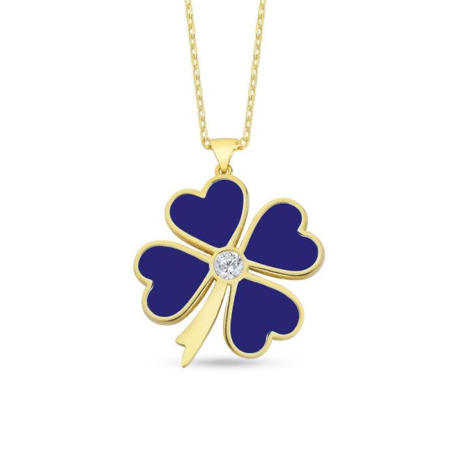 Navy Blue Clover Silver Women's Necklace - 1