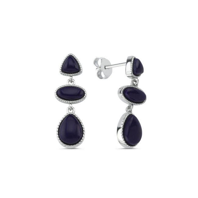 Lapis Lazuli Stone Dangle Women's Silver Earrings - 1