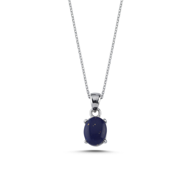 Lapis Lazuli Solitaire Women's Silver Necklace - 1
