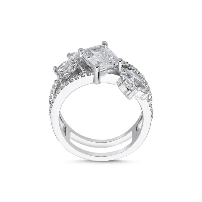 Lidia Baguette Stone Women's Silver Ring - 3
