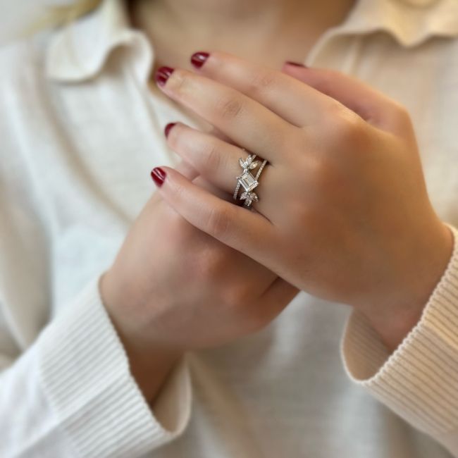 Lidia Baguette Stone Women's Silver Ring - 2