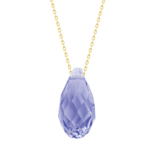Lila Mor Swarovski Crystal 14 Ayar Altın Kolye - 1