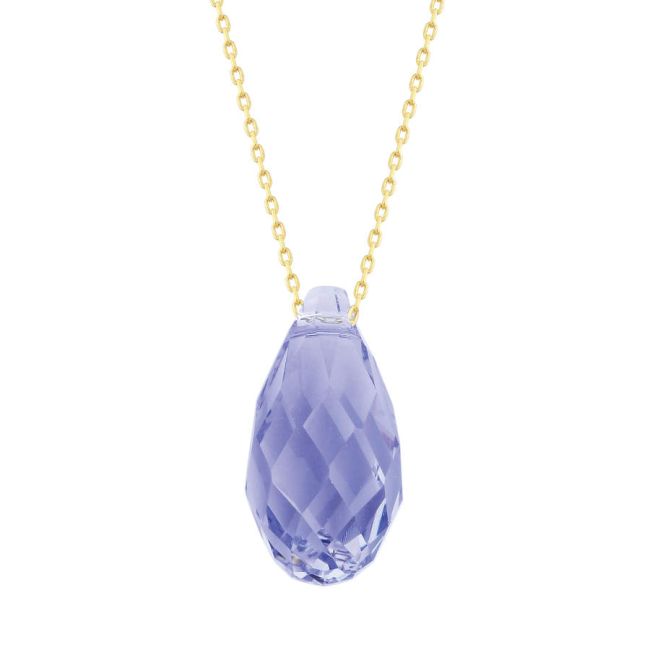 Lila Mor Swarovski Crystal 14 Ayar Altın Kolye - 1