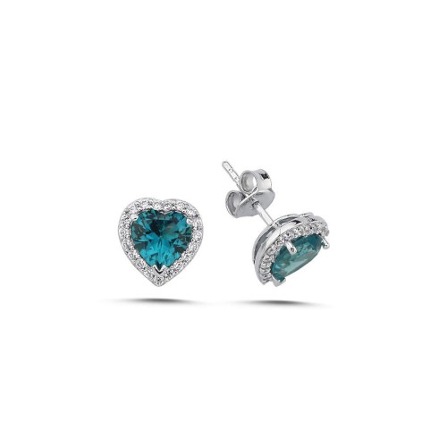 London Blue Heart Solitaire Women's Silver Earrings - 1