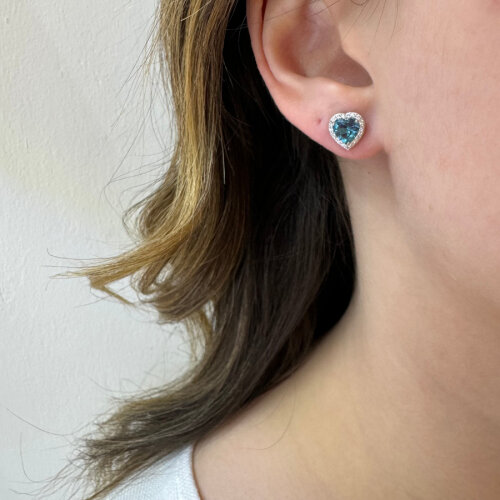 London Blue Heart Solitaire Women's Silver Earrings - 2