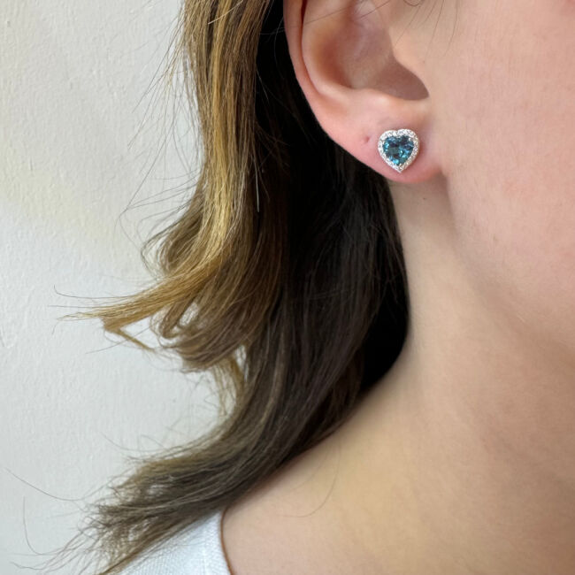 London Blue Heart Solitaire Women's Silver Earrings - 2