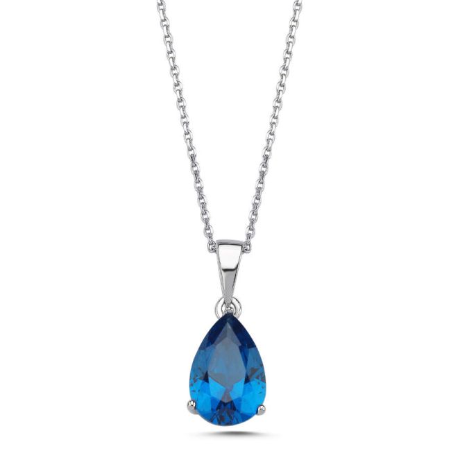 London Blue Topaz Drop Solitaire Women's Silver Necklace - 1