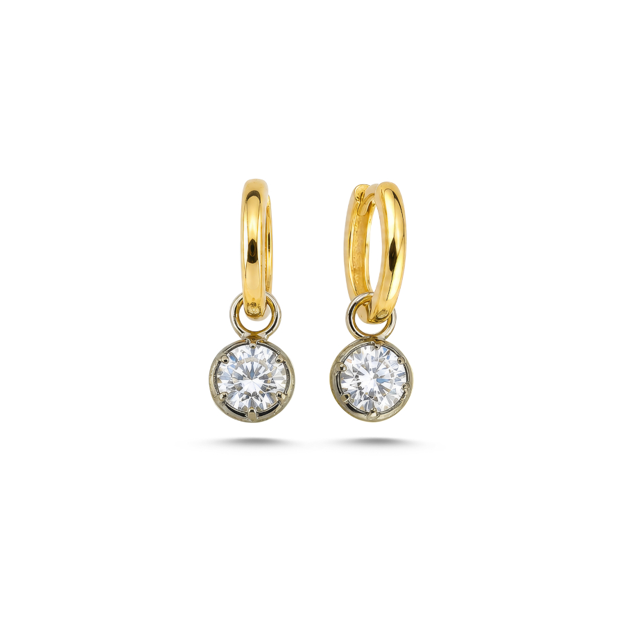 Luna Yuvarlak Taşlı Sallantılı Gümüş Küpe - CNG Jewels