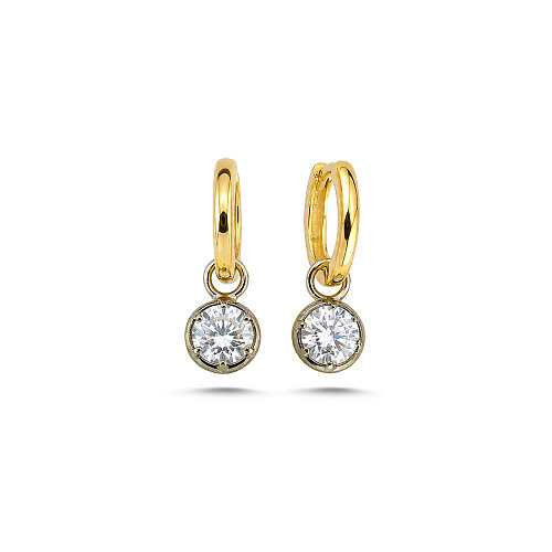 Luna Yuvarlak Taşlı Sallantılı Gümüş Küpe - CNG Jewels