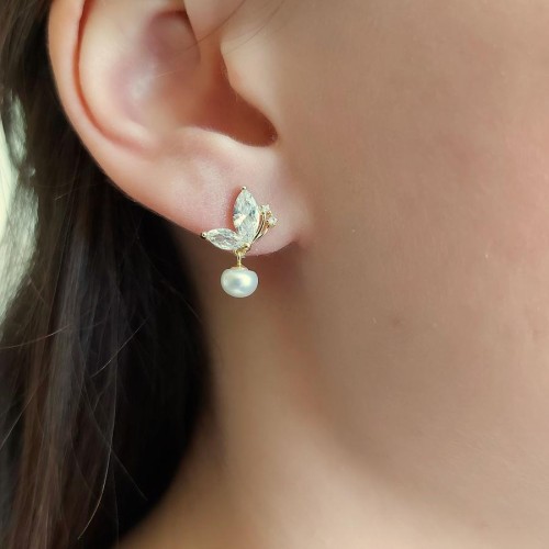 Mariposa Natural Pearl Gold Silver Women's Earrings - CNG Jewels (1)