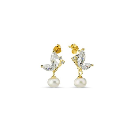 Mariposa Doğal İncili Gold Gümüş Kadın Küpe - CNG Jewels