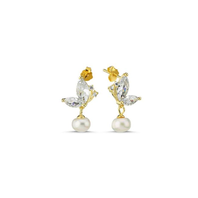 Mariposa Doğal İncili Gold Gümüş Kadın Küpe - 1
