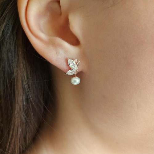 Mariposa Natural Pearl Rose Silver Women's Earrings - CNG Jewels (1)