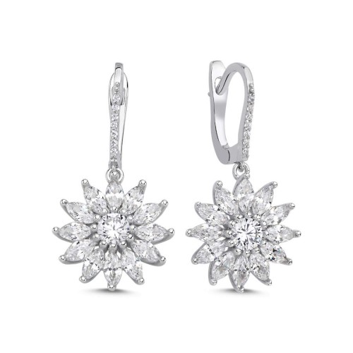 Marquise Sunflower Women's Silver Earrings - 1