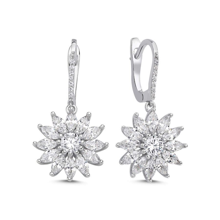 Markiz Ayçiçeği Kadın Gümüş Küpe - CNG Jewels