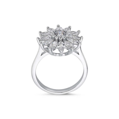 Marquise Sunflower Women's Silver Ring - 2
