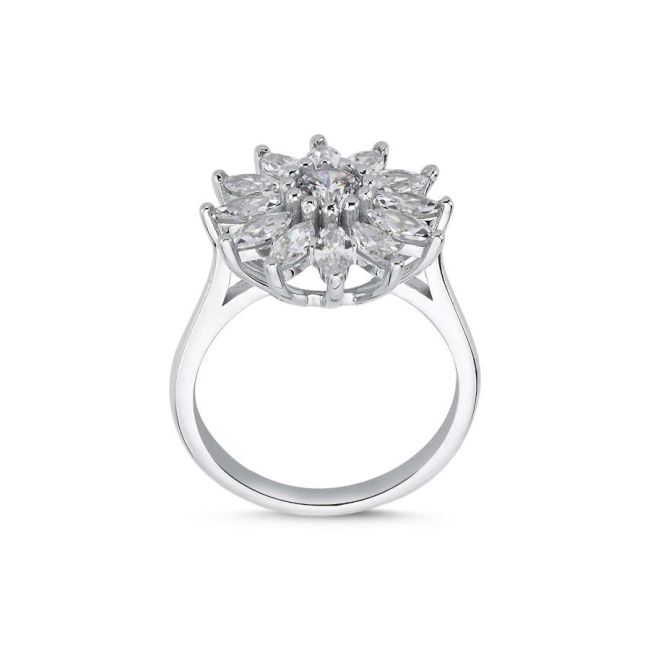 Marquise Sunflower Women's Silver Ring - 2